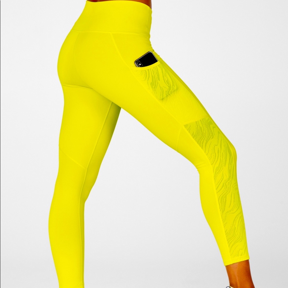 Fabletics neon yellow powerhold 7/8 leggings XS